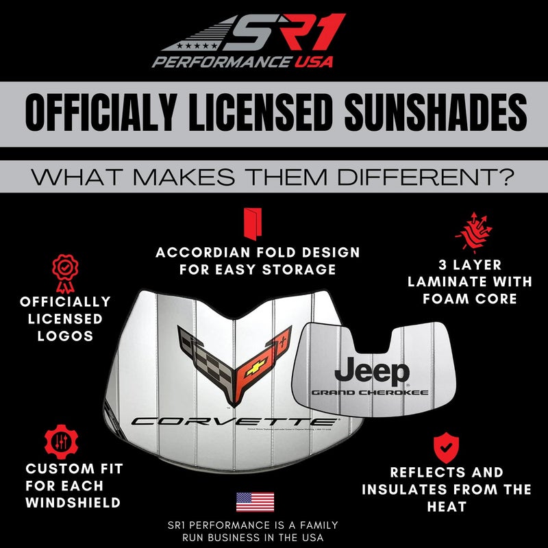 SR1 Performance Chevrolet Camaro Windshield Sunshade â€“ Accordion Style Folding Shield Logo Sun Shade for 2016-2024 6th Gen Camaro Coupe & Convertible â€“ Reflective Silver UV Heat Blocker Keeps Interior Cool - Image 2